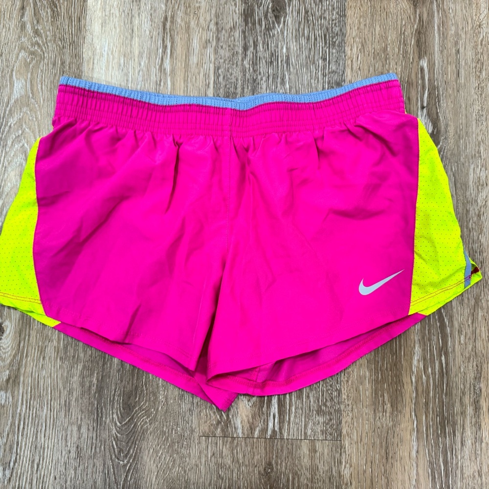 Nike Women's Vibrant Pink and Lime Athletic Shorts